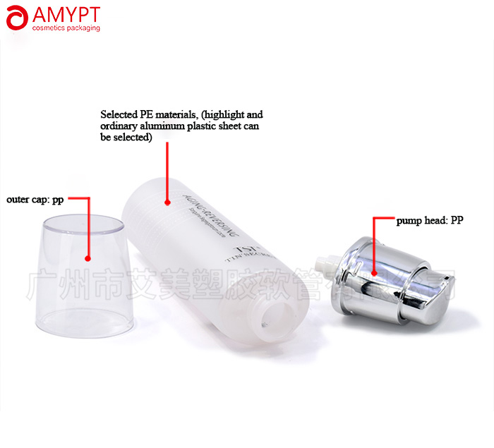 Tubo cosmetico in plastica di forma ovale con testa della pompa