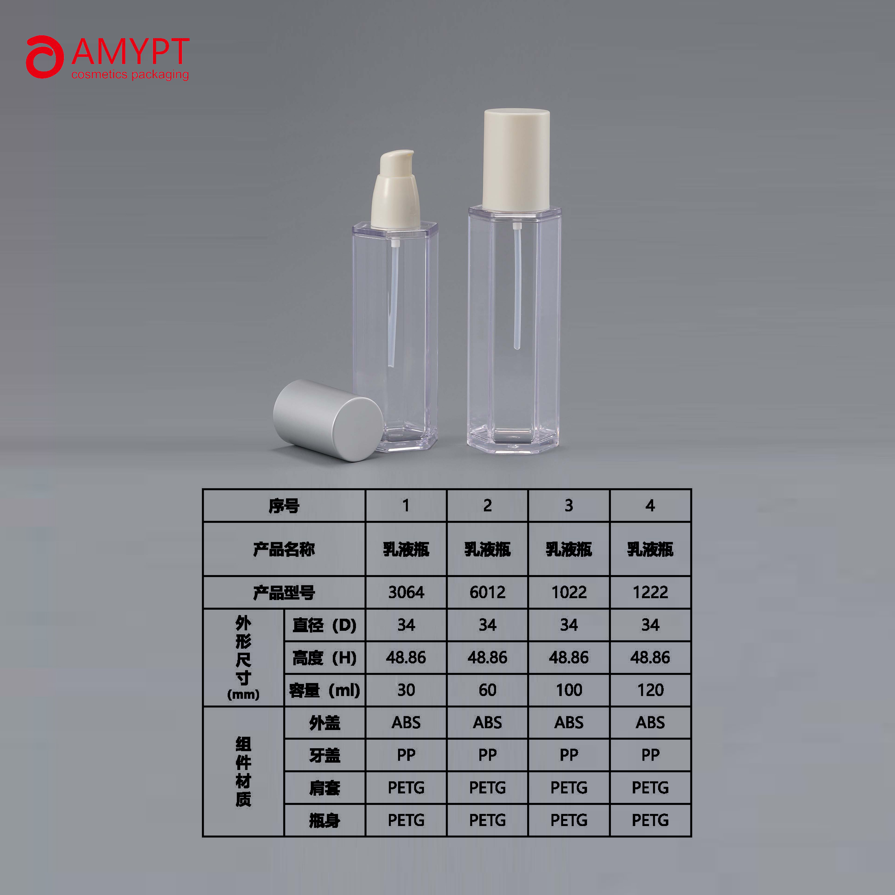 Flacone spray cosmetico trasparente in PETG